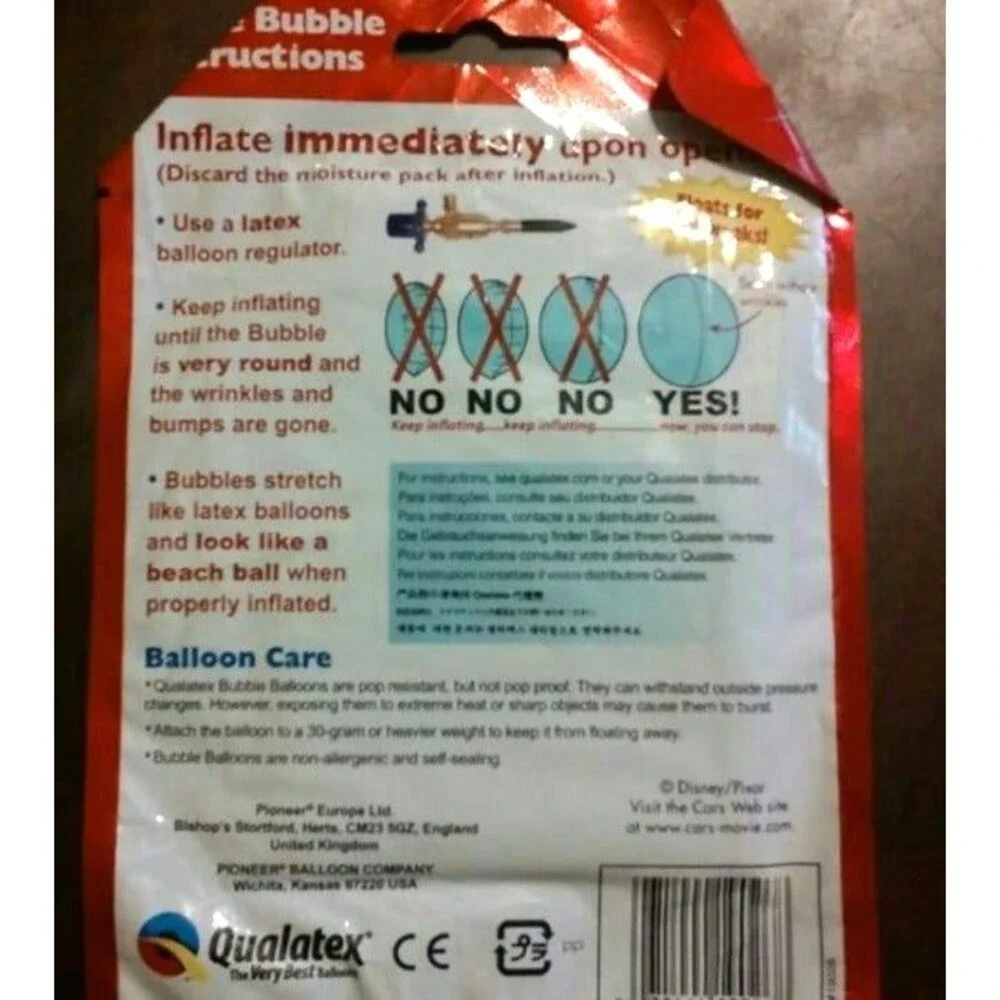 Disney Pixar Car's Qualatex Stretchy Plastic Bubbles Balloon